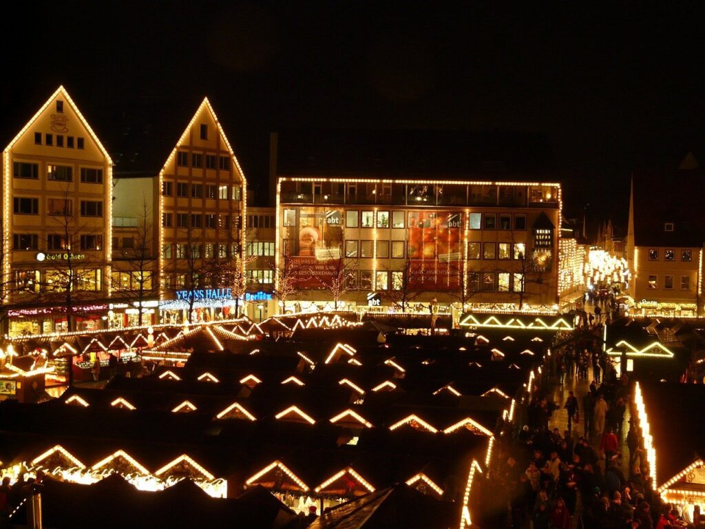christmas market, christmas, lights